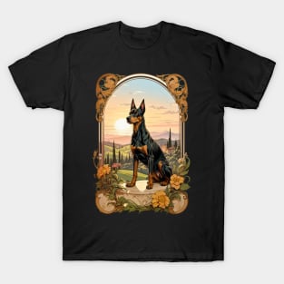 Doberman Dog in Tuscany at sunset retro vintage design T-Shirt